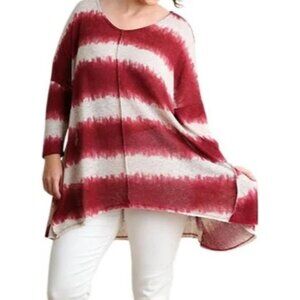 Umgee Knit High Low Horizontal Tie Dye 3/4 Length Sleeve Tops, Sz M